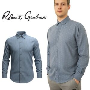 Robert Graham Shirt For Men Gray Skull Print Tailored Fit Size L